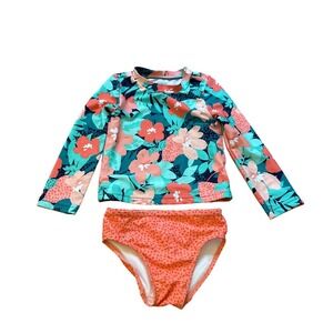 Just‎ One You Rash Guard Set Kids Teal Floral Long Sleeve Swimsuit SIZE 2T